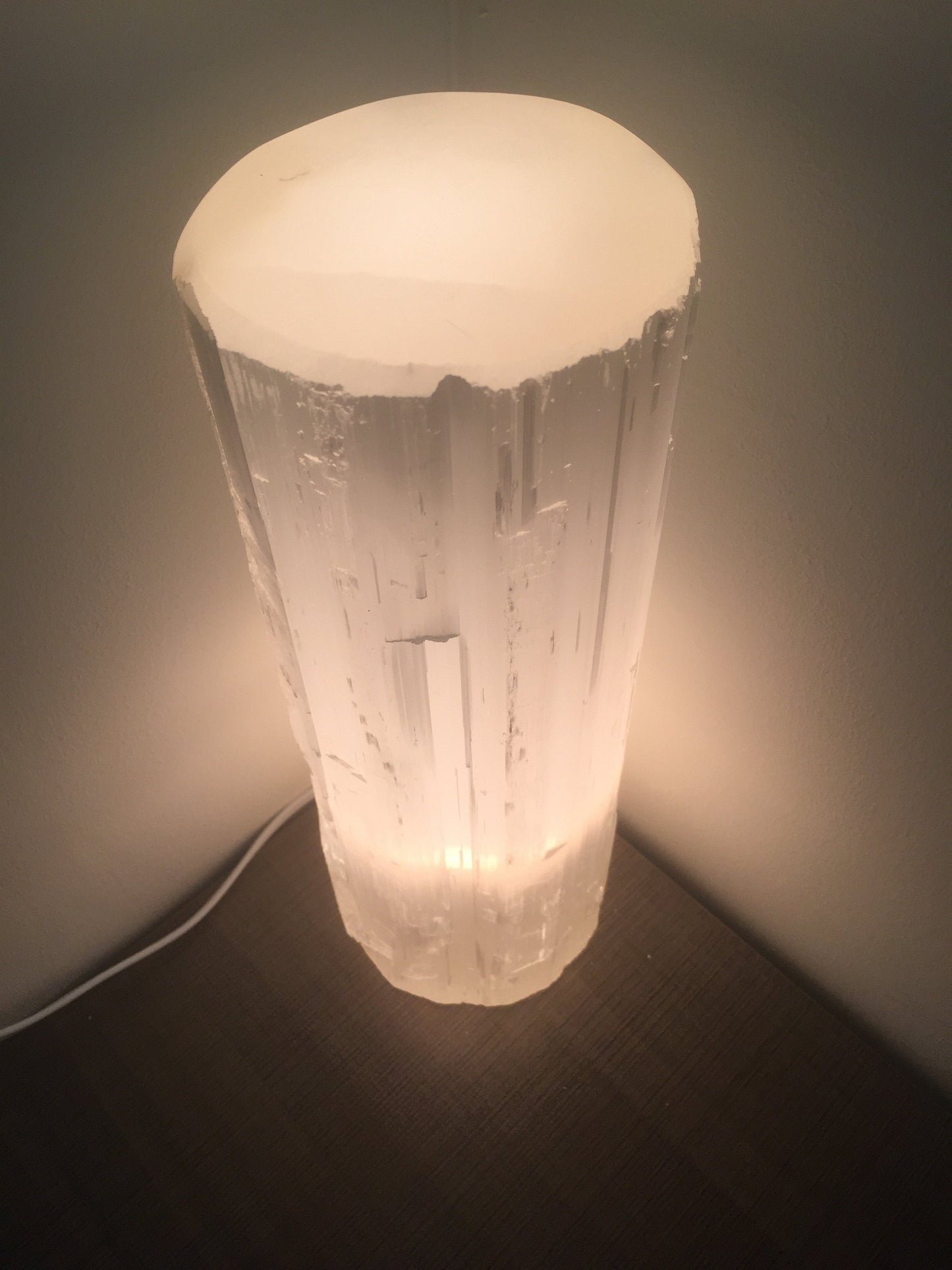 Selenite Crystal Flat Top Lamp