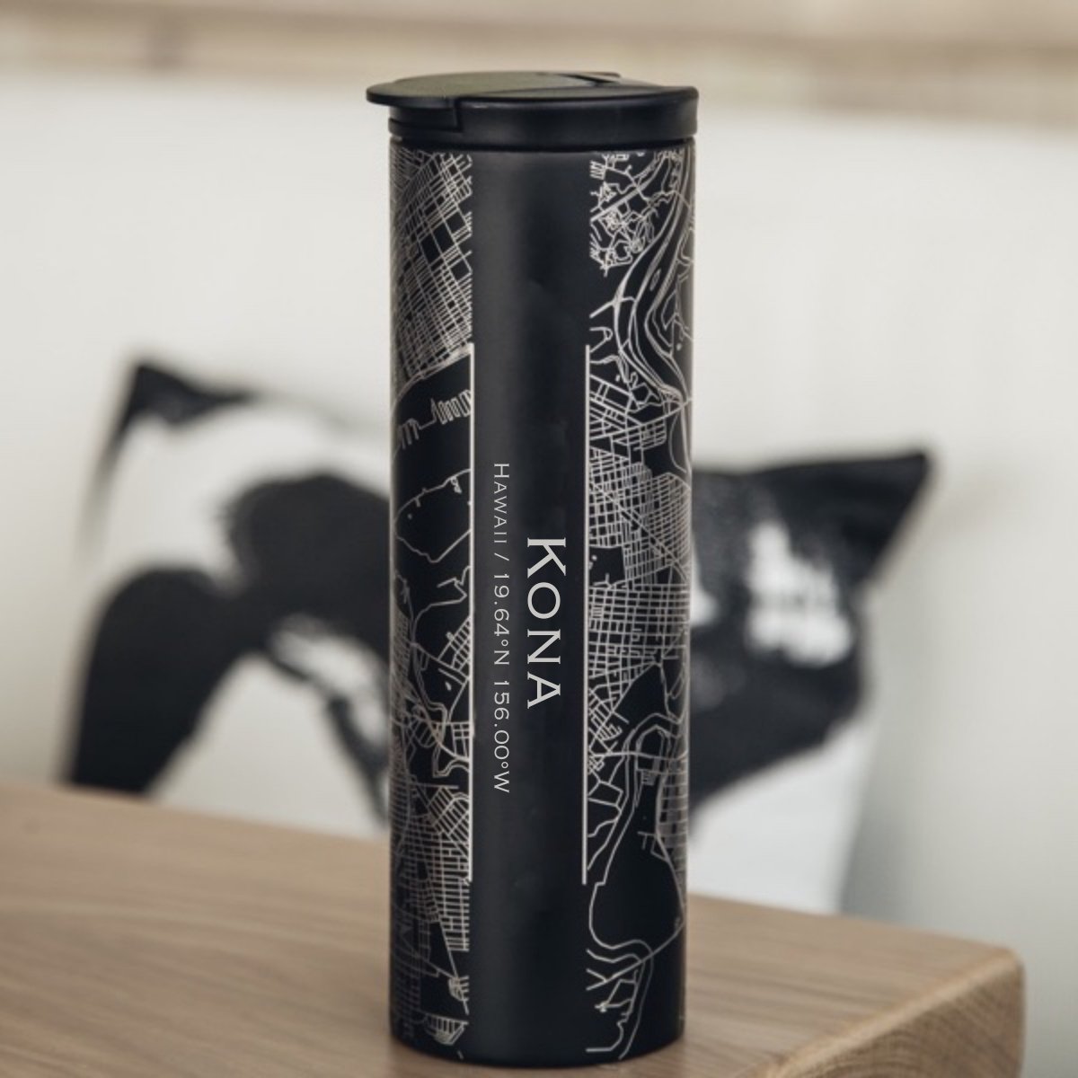 Kona - Hawaii Engraved Map Tumbler in Matte Black